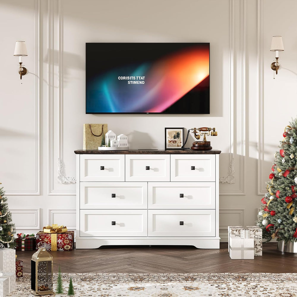 Farmhouse 7 Drawers Dresser for Bedroom with Charging Station,Wood Dressers