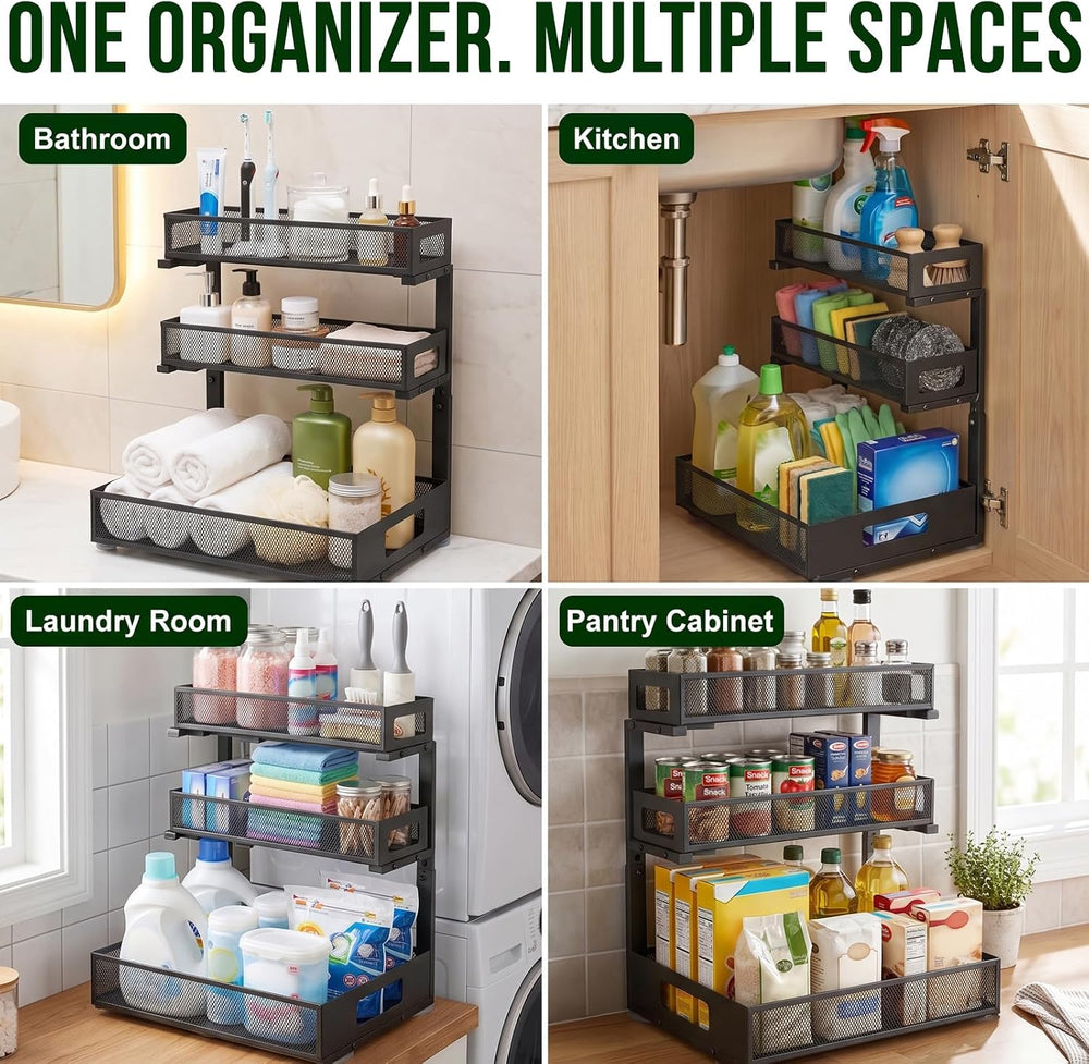 3 Tier Under Sink Organizer for Bathroom, Pull Out Drawers, 2 Pack