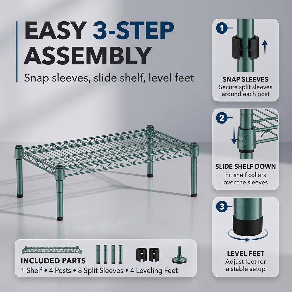 Green Epoxy Wire Storage Shelf, Dunnage Rack, Commercial 1 Tier Small Shelf, ...