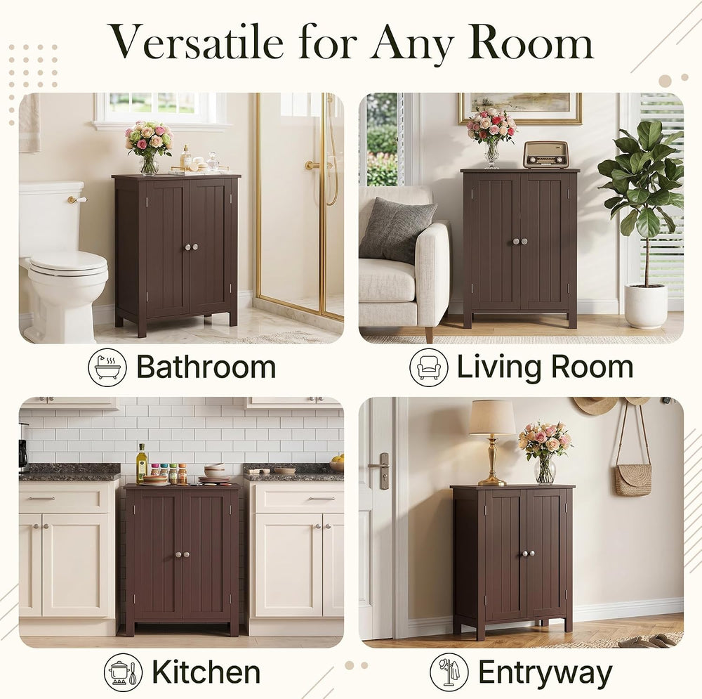 ZENY Bathroom Floor Storage Cabinet with Double Door + Adjustable Shelf, Wood...