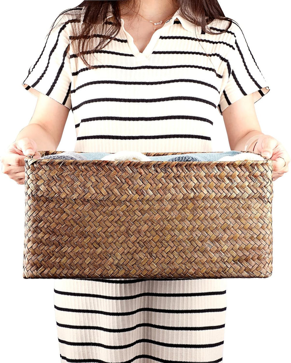 Hipiwe Seagrass Storage Baskets Bin for Shelf, X-Large Woven Wicker Basket