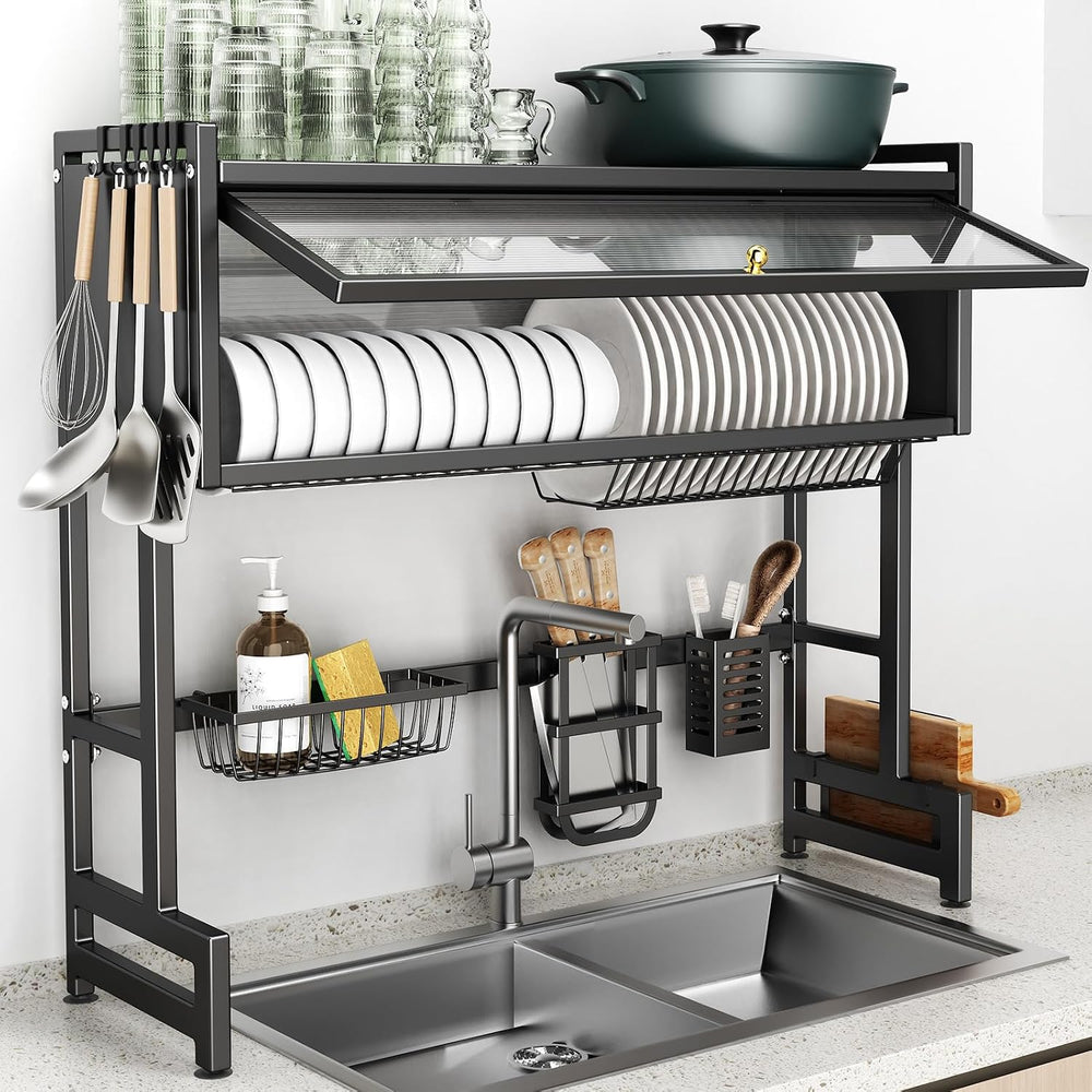 Over The Sink Dish Drainer Drying Rack 3 Tiers with Cover, Keep Kitchen Sink ...