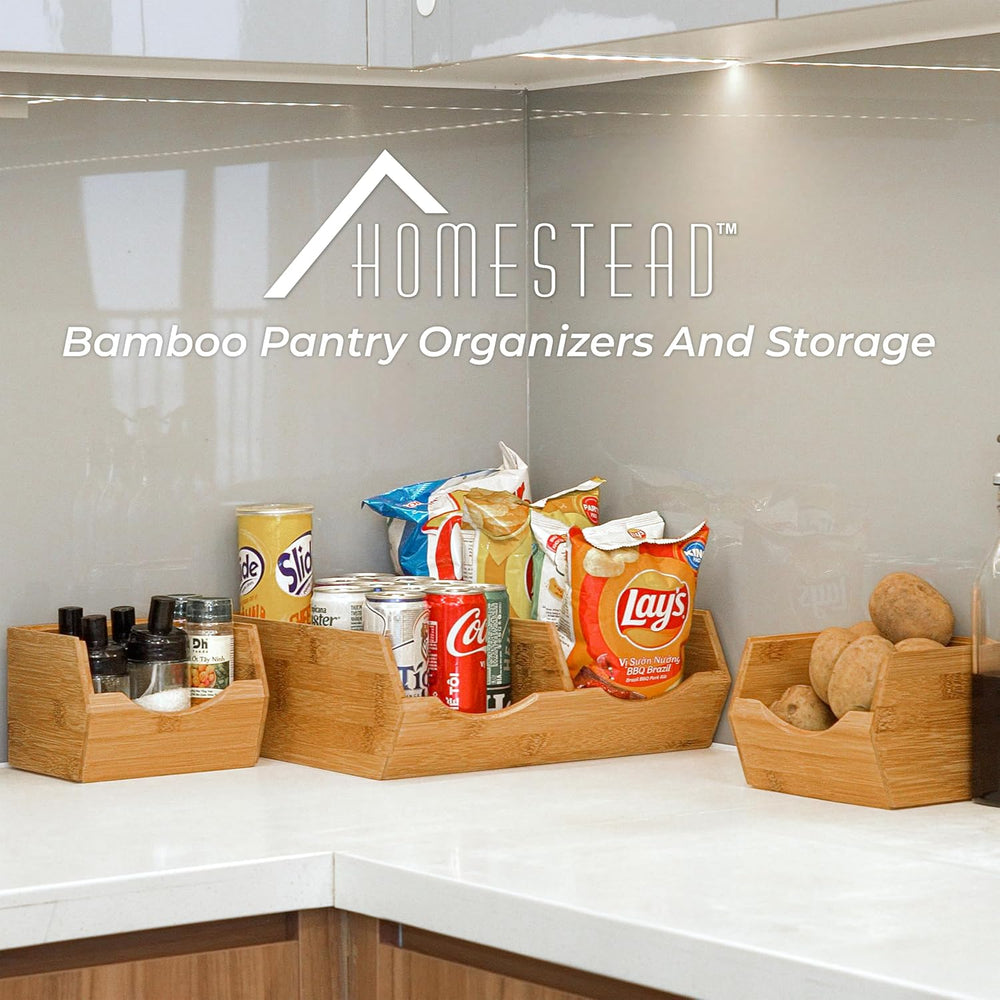 HOMESTEAD Bamboo Pantry Storage Bins โ Stackable Potato & Onion Storage B...