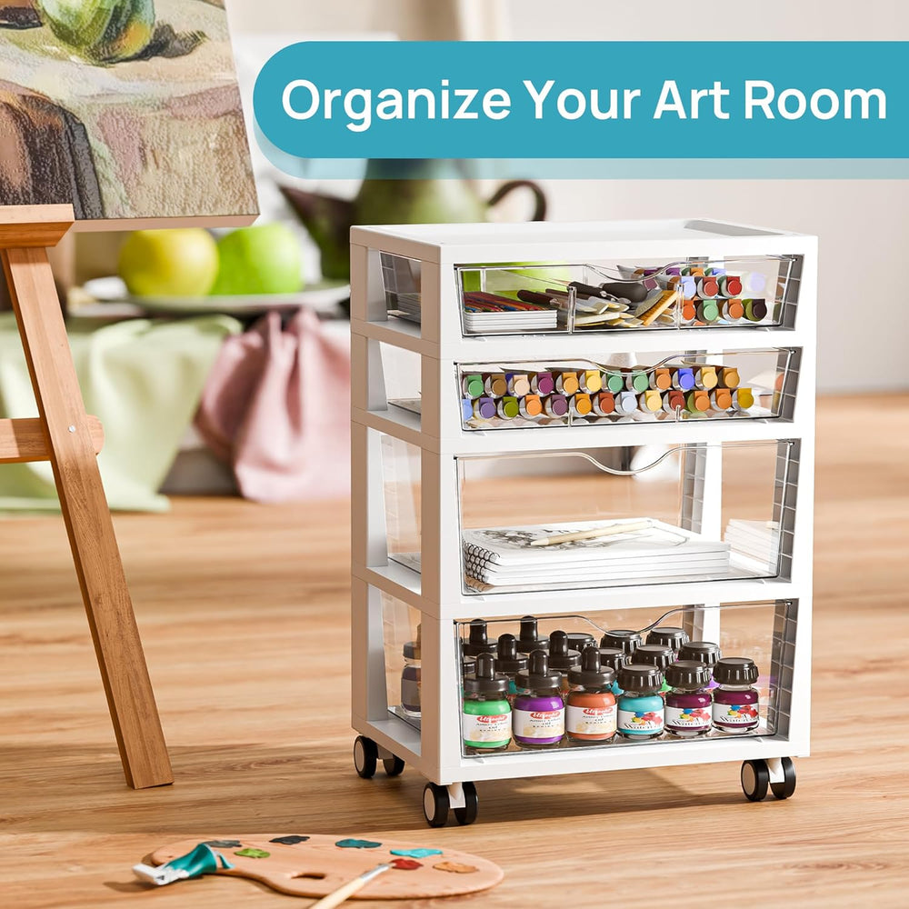 Vtopmart 4-Tier Plastic Drawer Storage Rolling Cart with Wheels