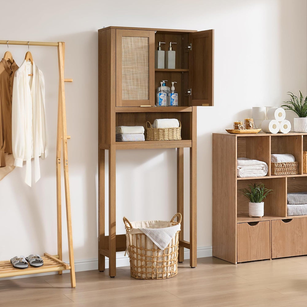 SICOTAS Over the Toilet Storage Cabinet, Rattan Door Bathroom Organizer