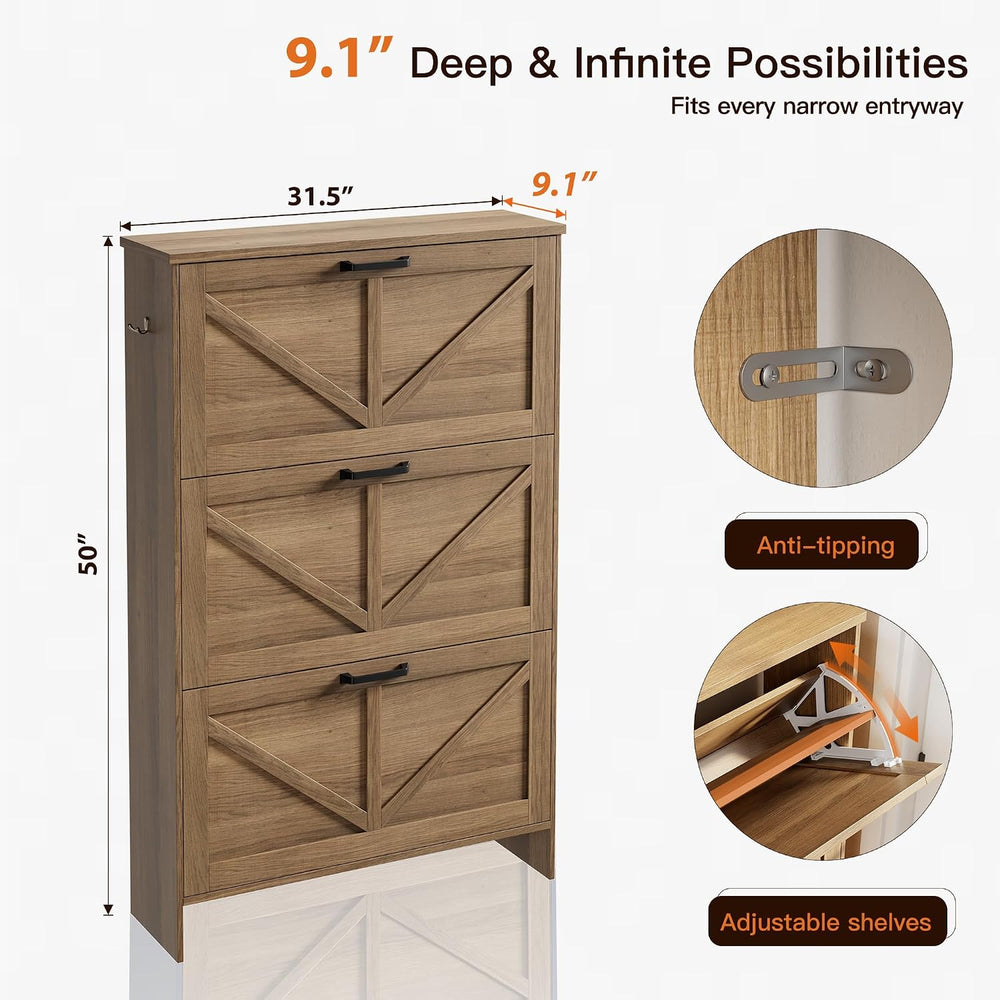 Nicetree 3-Drawer Flip Shoe Storage Tower – Slim-Profile Freestanding Rack wi...
