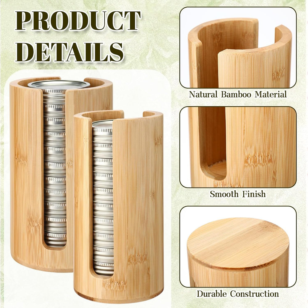 LemonRoad 4 Packs Mason Jar Lid Organizer Vertical Bamboo Storage Holder Fits...