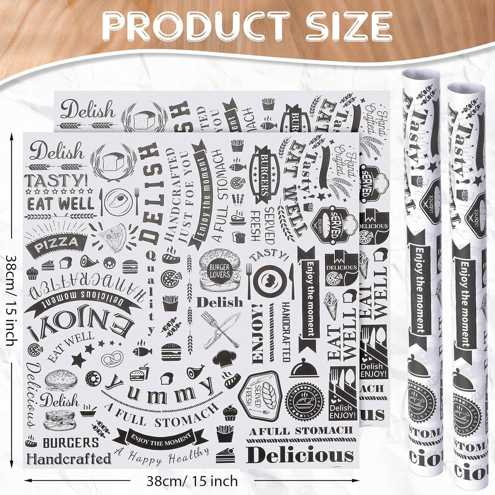 Ireer 600 Pcs 15" Newsprint Sandwich Wrapping Paper Wax Paper, White Black