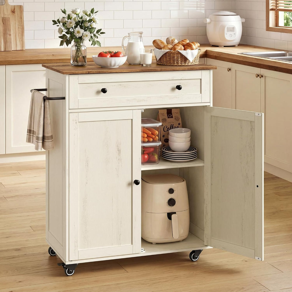 VASAGLE Mobile Kitchen Wooden Island Cart with Storage for Dining Room
