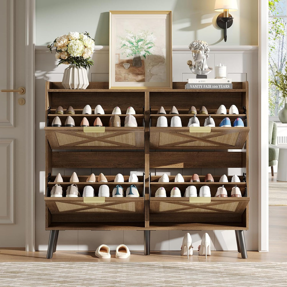 Maupvit Large Shoe Storage Cabinet with 4 Flip Drawers, Narrow Shoe Cabinet f...