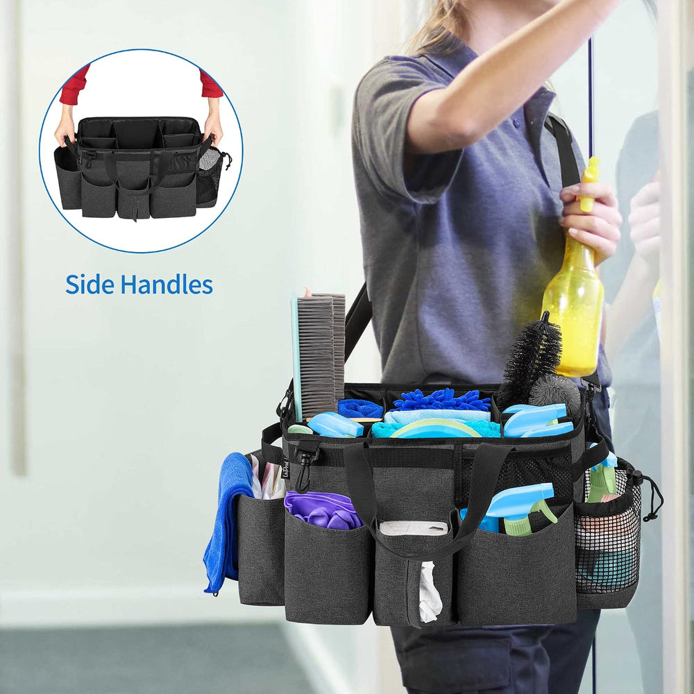 LoDrid Wearable Cleaning Caddy Bag with 4 Foldable Dividers, Black