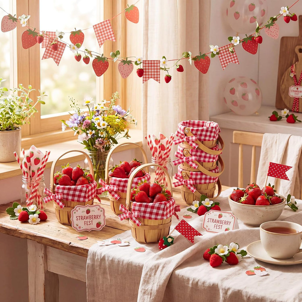 6 Pcs Mini Picnic Basket with Handle, Red White 4.7 X3.9in