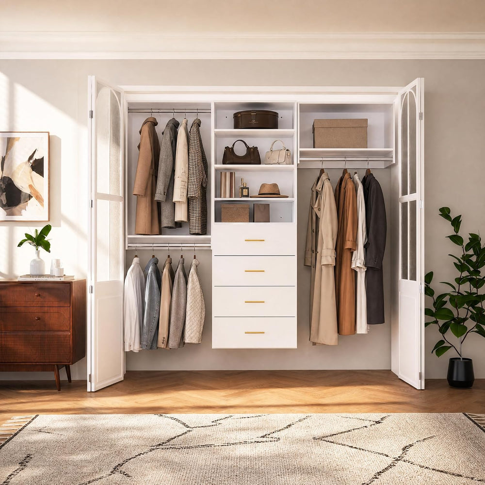 22.5" Double Hanging Closet Module, White MDF Closet Organizer System wi...