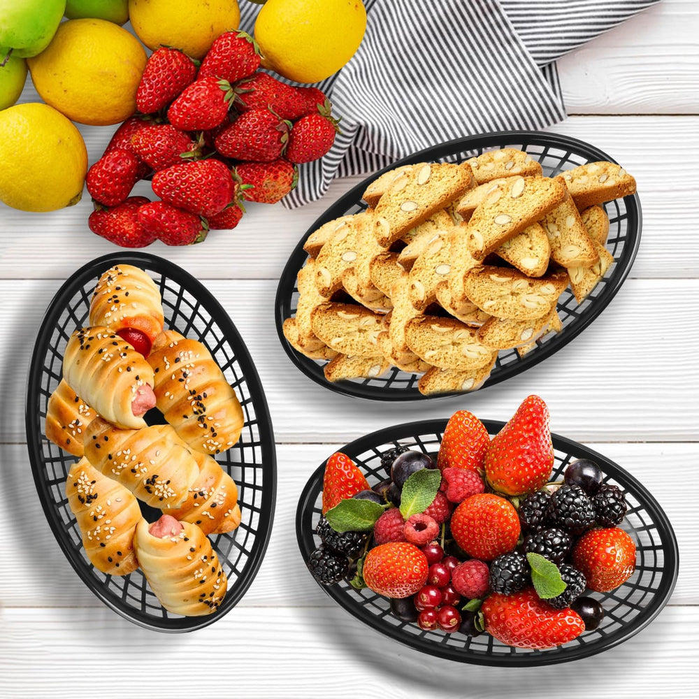 90 Pcs 9 x 5.7 Inch Reusable Oval Fast Food Baskets, Sturdy Plastic Serving B...