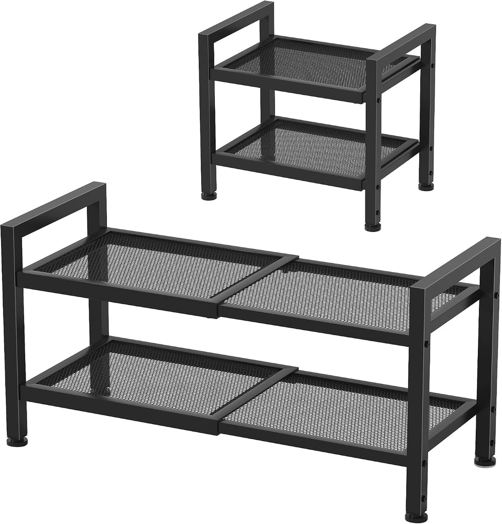 Expandable Shoe Rack for Closet, Entryway, 2-Tier Shoe Storage, Black