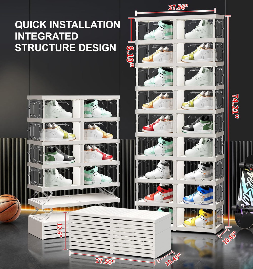 CIMLORD 9-Tier Foldable Shoe Rack Organizer, Magnetic Doors,18 Pairs,White