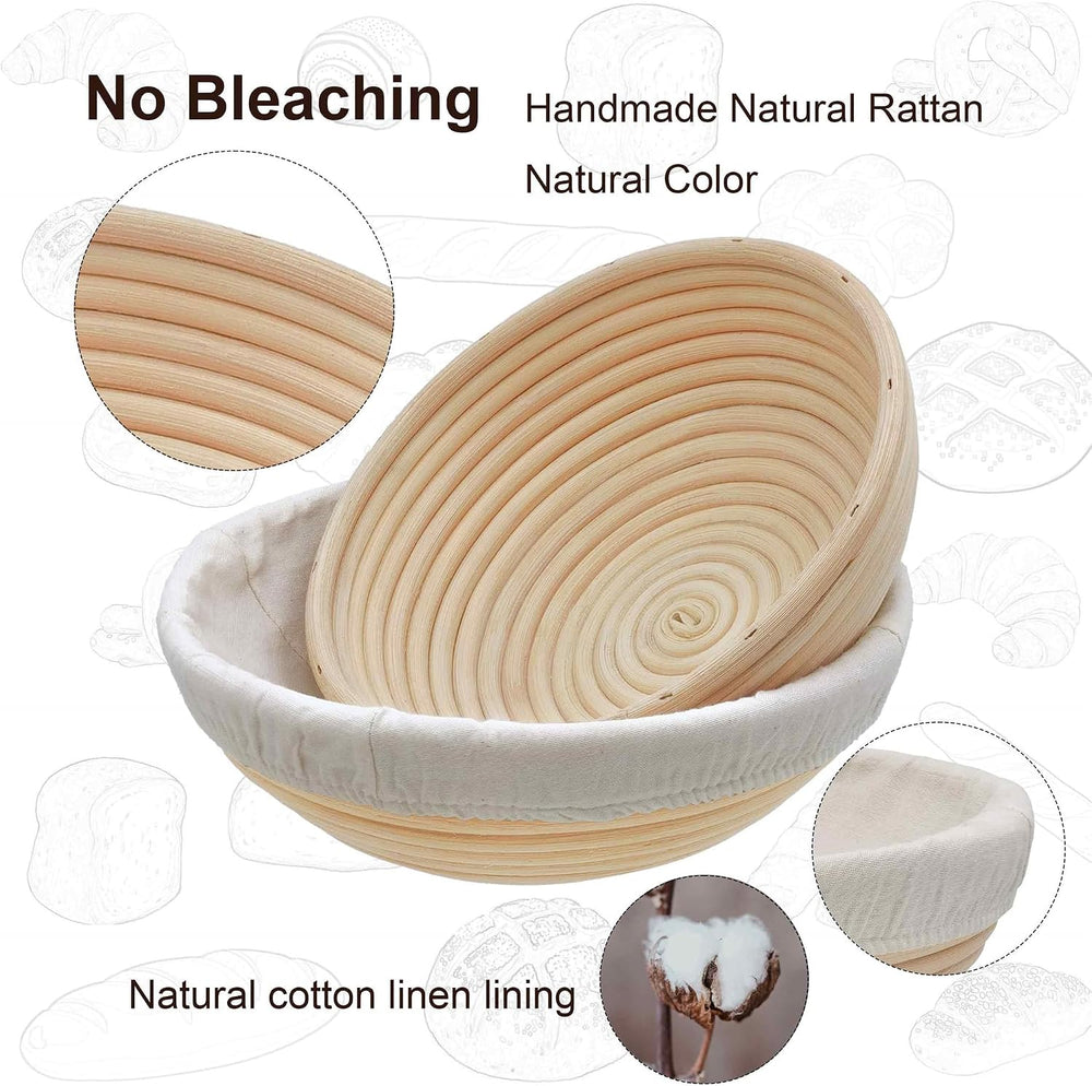 Banneton Bread Proofing Basket set of 3, 9.8 Inch Round Sourdough Proofing Ba...