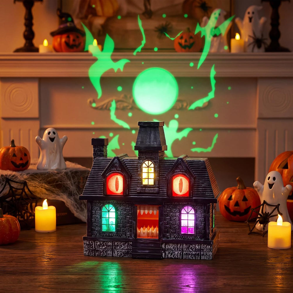 Halloween 14" Projection Haunted House, Animated Snapping, Colorful Lights
