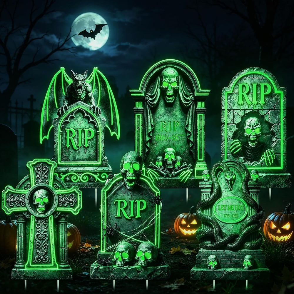 Glowing Halloween Tombstones Outdoor Decorations 14.9 x 9.8 inch Yard Sign wi...
