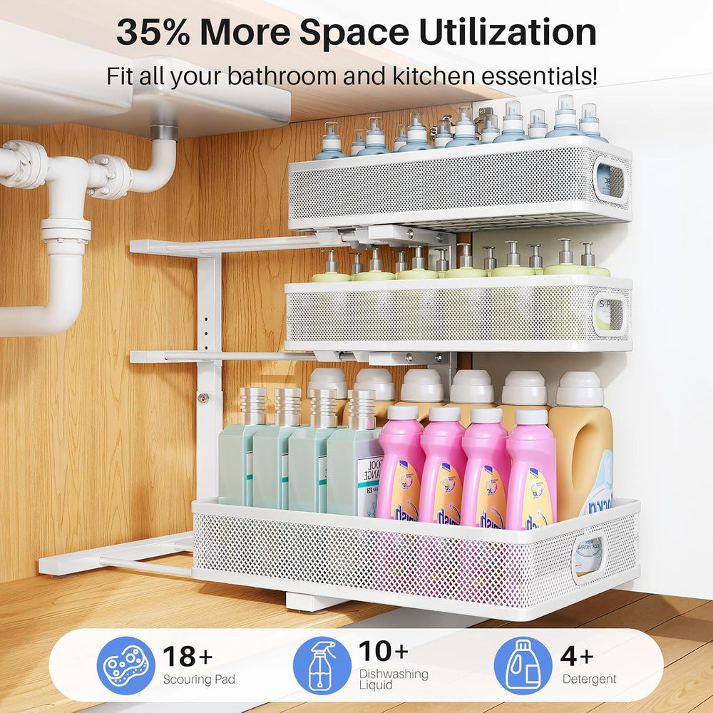Under Sink Organizer, 3-Tier Thickened Metal Pull out Cabinet Organizer Shelf...