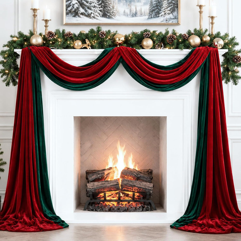 16.4 ft Burgundy Green Velvet Christmas Garland Mantel Decor