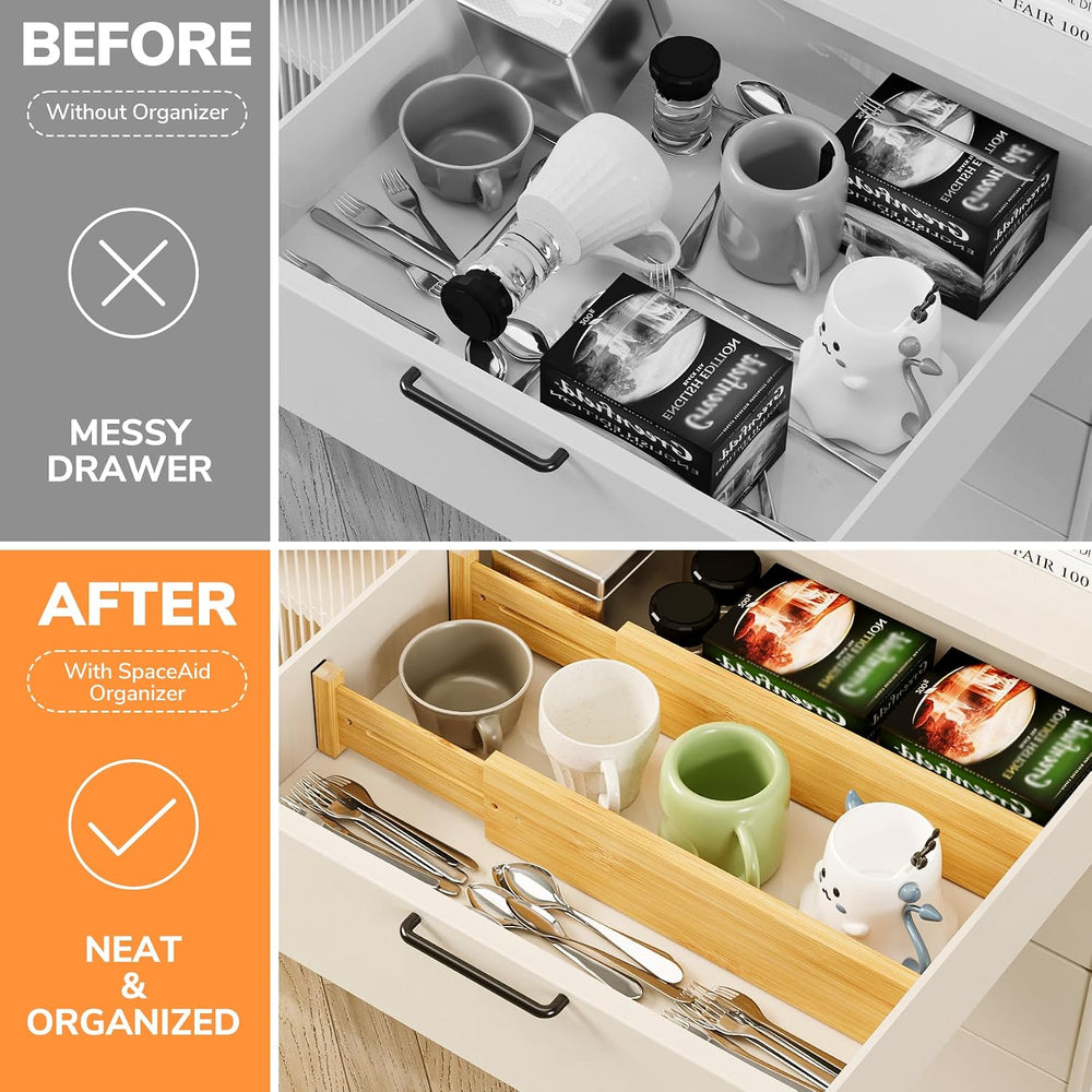 BAMEOS Bamboo Expandable Drawer Dividers – Fits 13.3"–19" Drawers, ...
