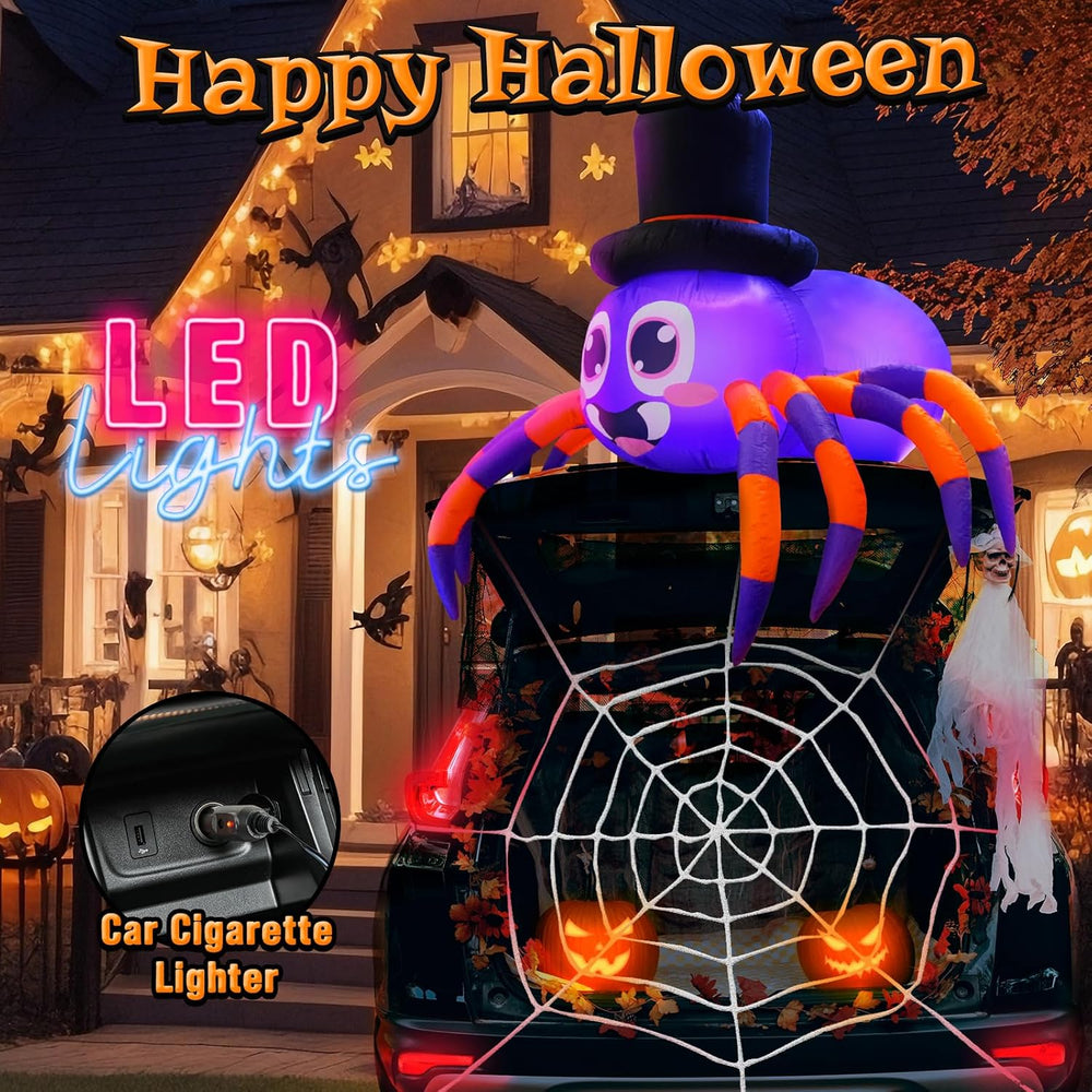 Halloween Trunk or Treat Car Decorations Kit Inflatable Spider with LEDs