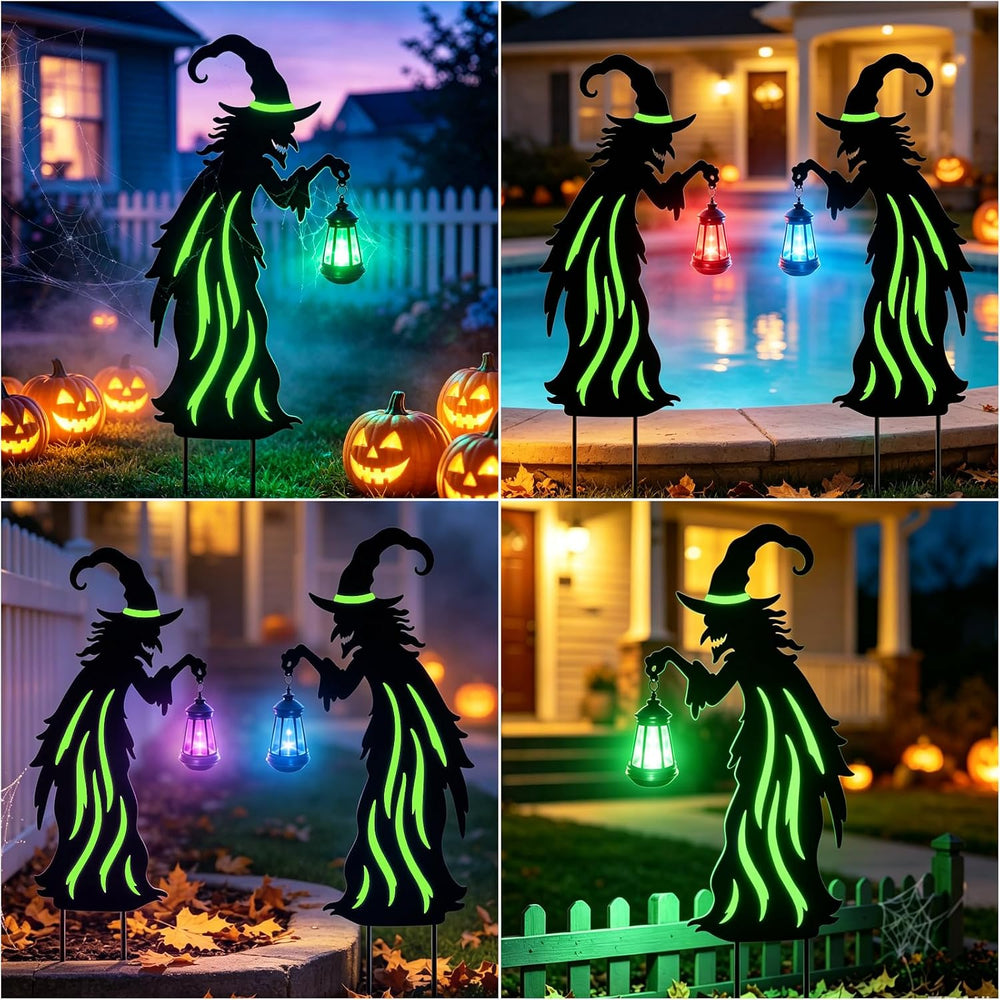 Halloween Decorations Outdoor Metal Witch Garden Stakes with Solar Lights