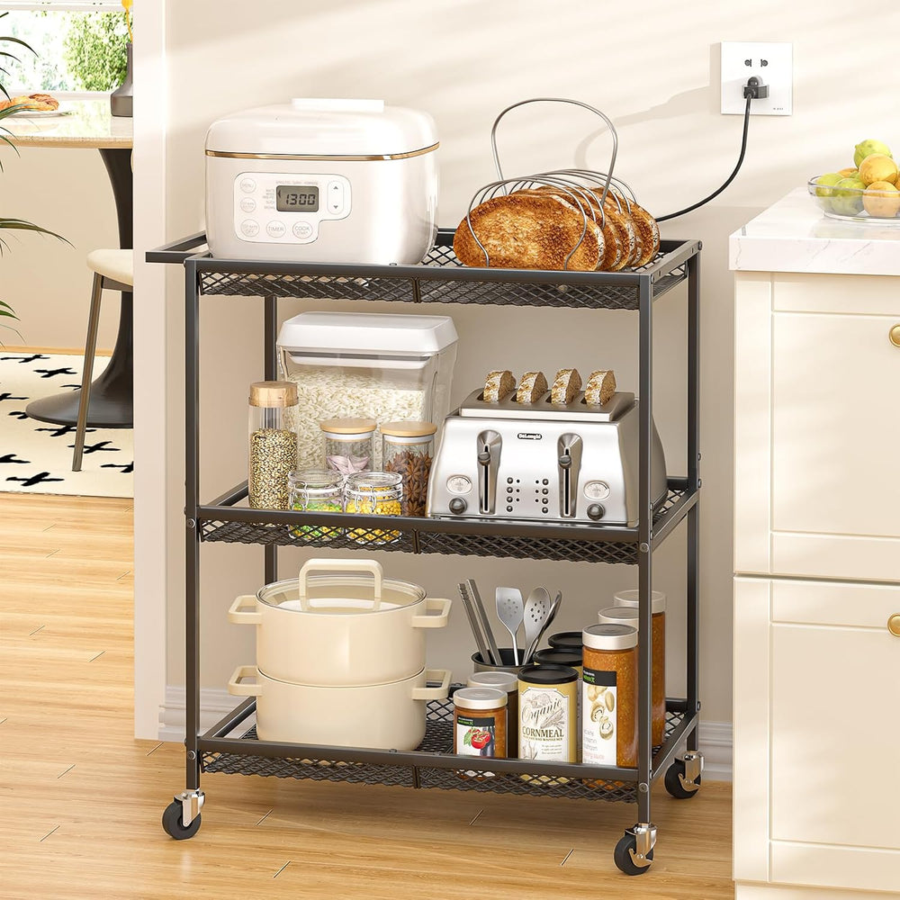 3 Tier Rolling Utility Kitchen Cart, Heavy Duty Wire Rolling Cart on Wheels, ...
