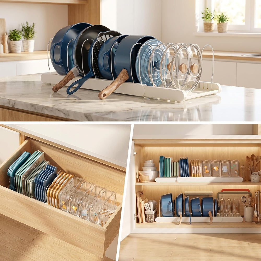 2 Pack Pots and Pans Organizer Under Cabinet, ABS Base, 10 Dividers