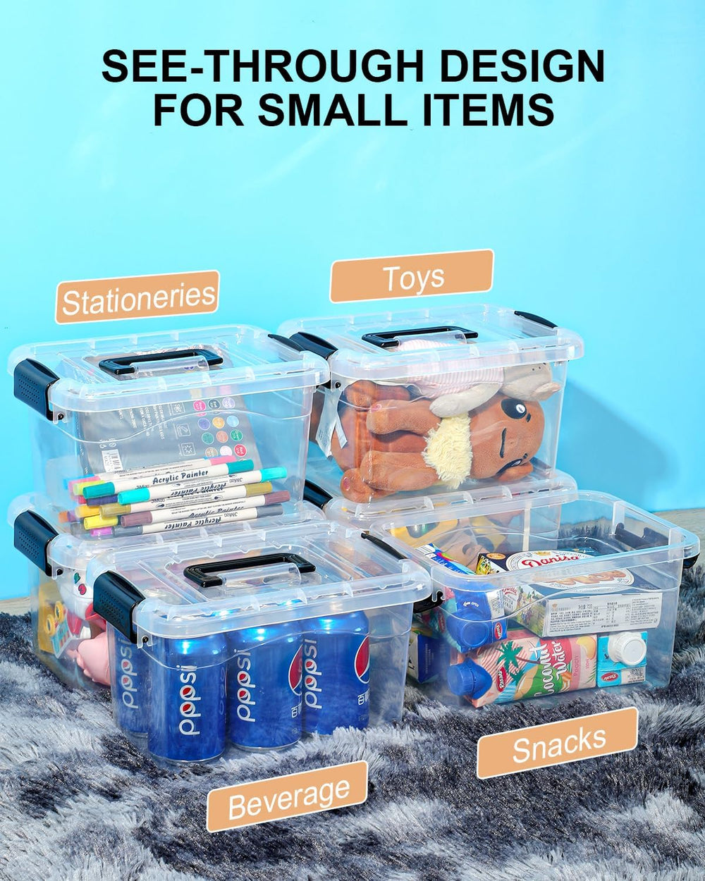 EOENVIVS Plastic Storage Bins with Lids 6 Packs, 7 Quart Storage Organizer Bi...