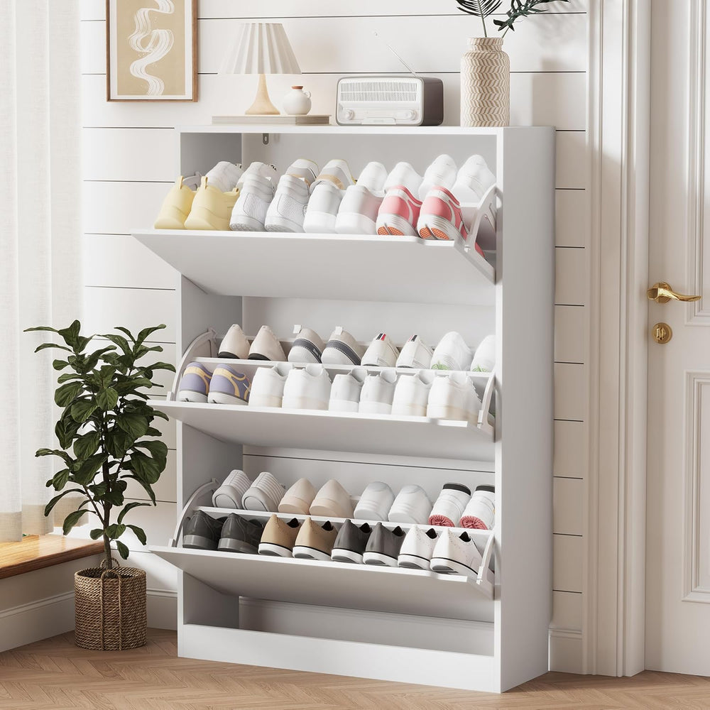 Xixini Shoe Storage Cabinet for Entryway with 3 Flip Drawers, Sturdy Wood Hid...