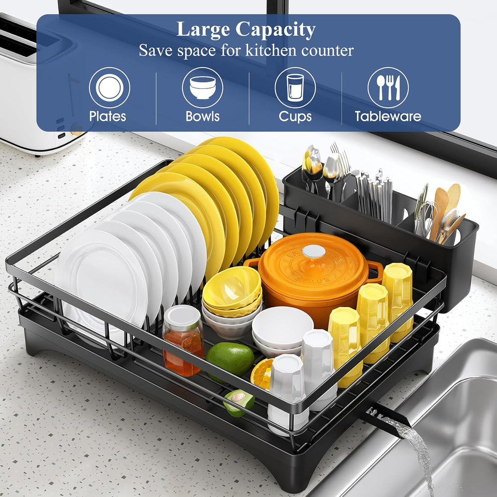 SNTD Dish Drying Rack for Kitchen Counter, 11.8" W x 16.7" L, Black
