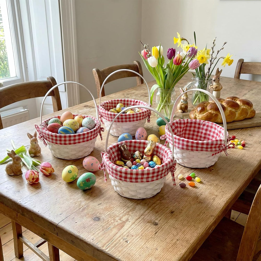 6 Pcs Woven Basket with Liner and Handle Bamboo Empty Gift Baskets for Fruit ...