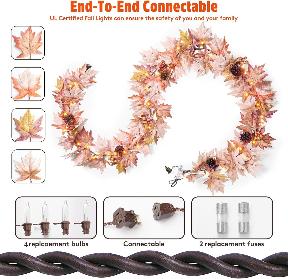 Fall Decorations for Home 9FT Fall Garlands with Lights Large Maple Leaves wi...