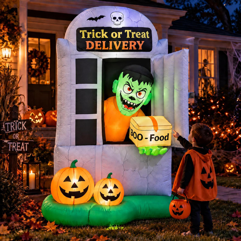 7 FT Halloween Inflatable Monster Delivery Man, Trick or Treat Outdoor Yard D...