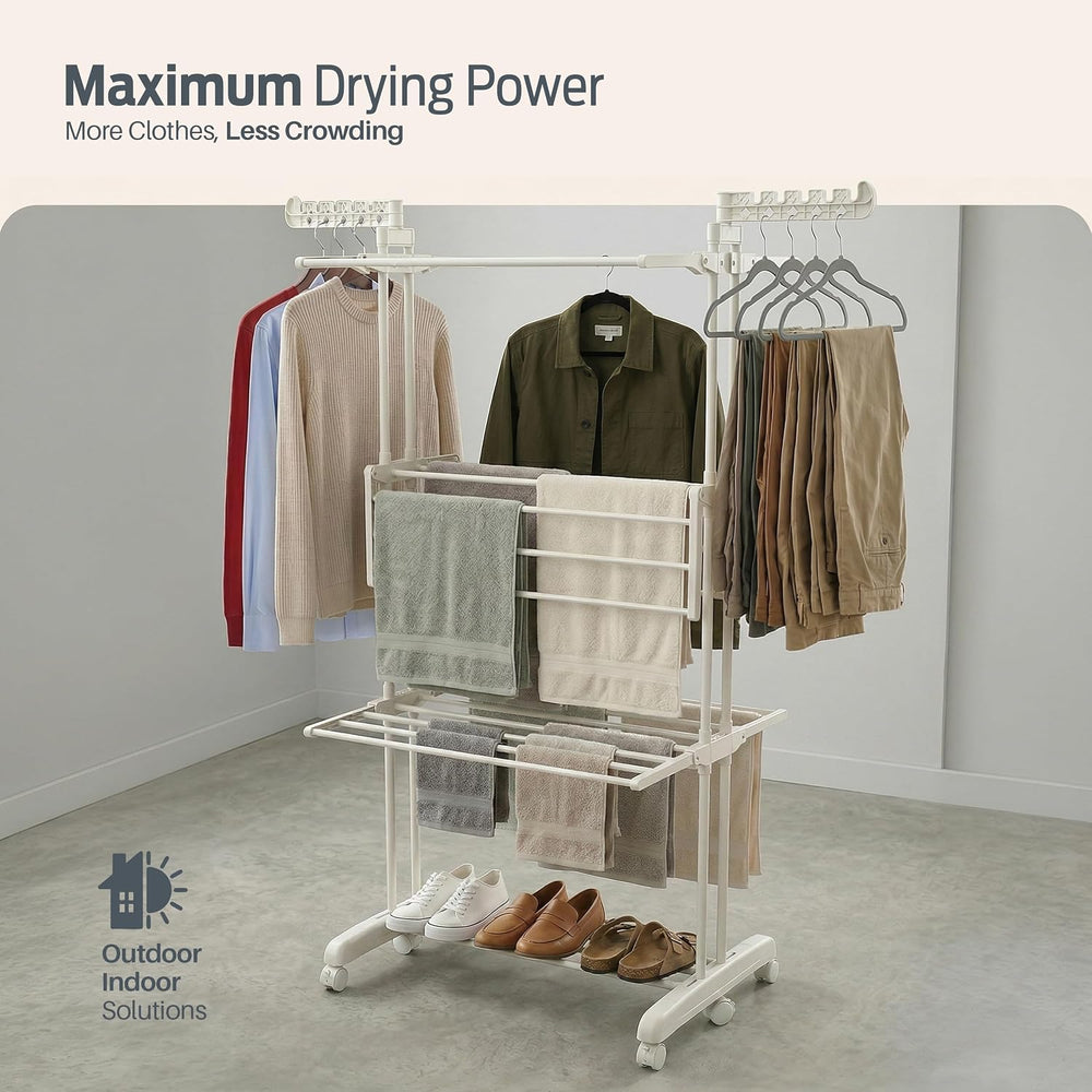 PORTENTUM Clothes airer drying rack with 4 tiers and 24 drying bars – Up to 4...