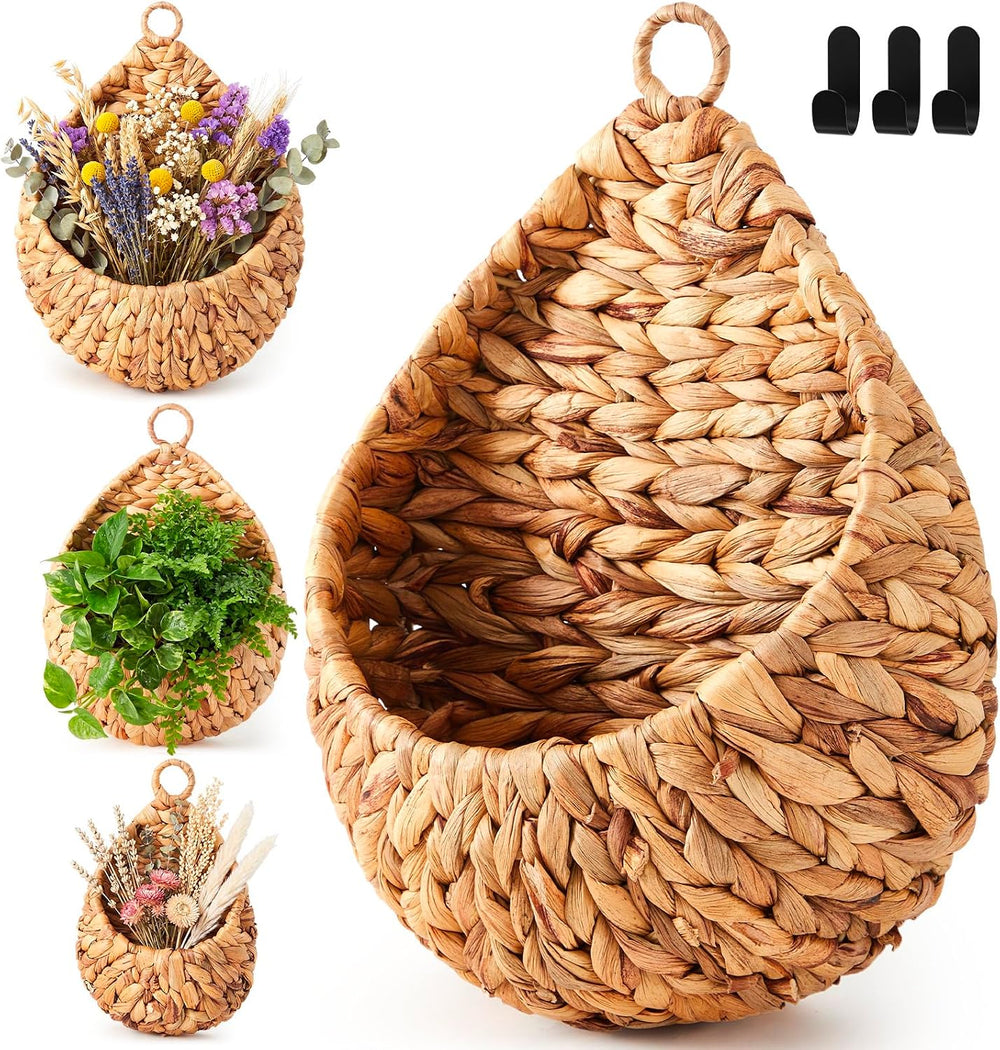 Honeydak 3 Hanging Baskets, Water Hyacinth, Teardrop, Jute (3 Pcs)