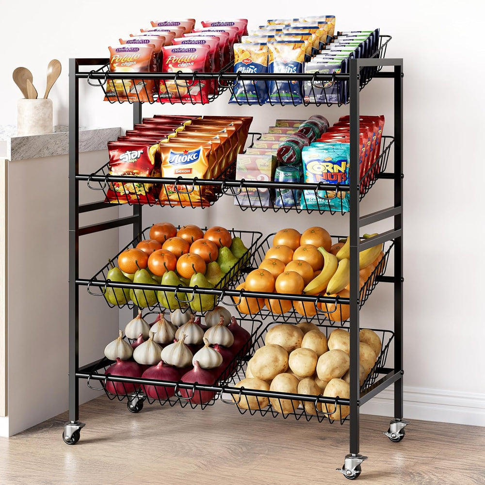 Evermagin 25.2" W Kitchen Storage Cart, 4-Tier Snack Cart with Wheels