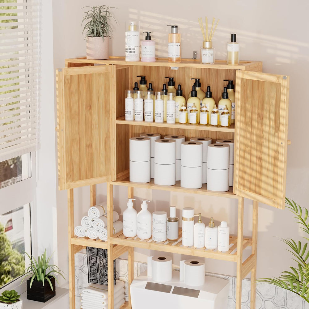 Over-the-Toilet Storage Cabinet with Shelves for Small Bathrooms, Natural