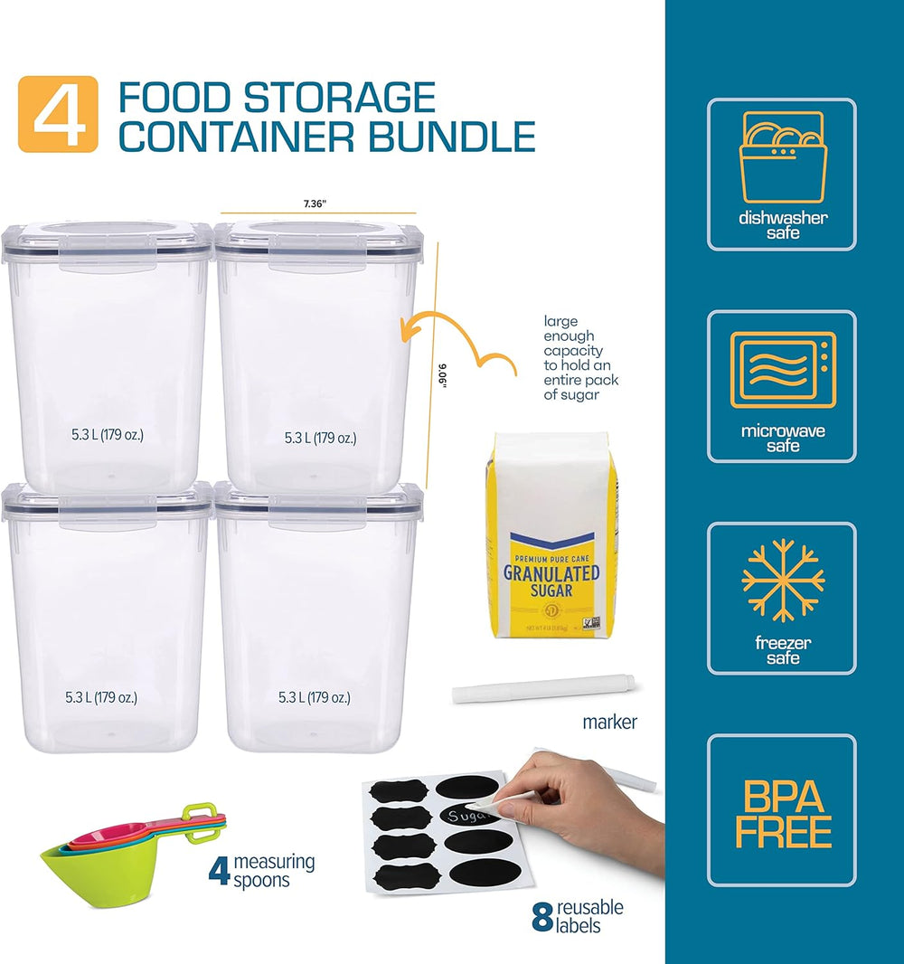 Storeganize Flour Sugar Storage Containers (5.3L/4pk) Great Rice Canisters Se...