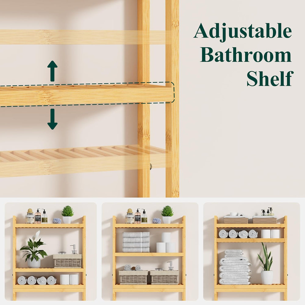 Smiry Bamboo Over The Toilet Storage Cabinet, 3 Tier, Natural