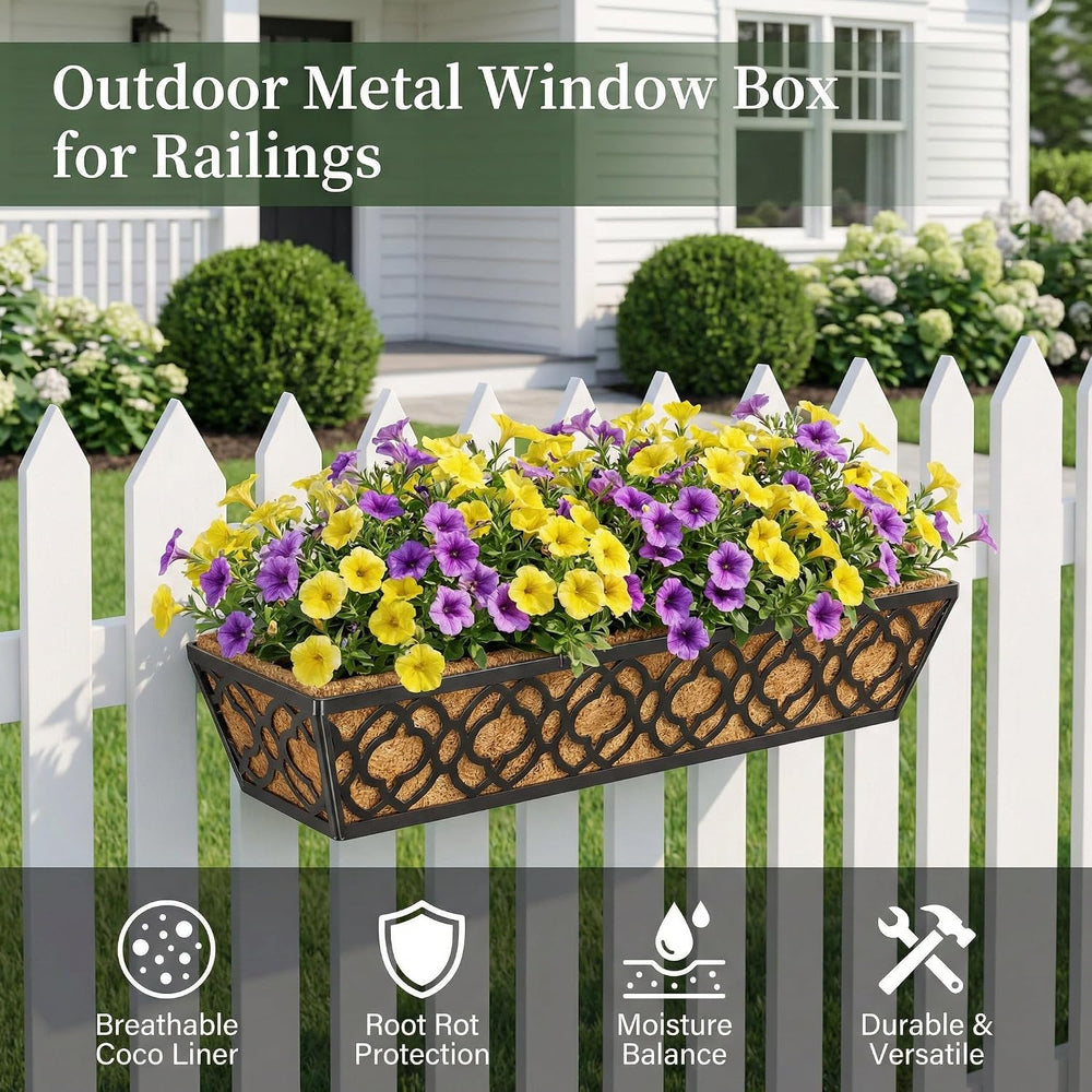4 Pcs 30" Window Box Deck Railing Planter Box with Horse Trough Coco Lin...