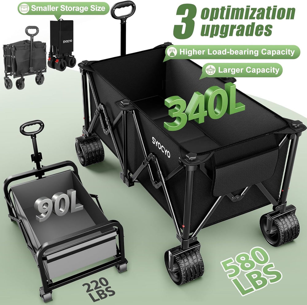 Beach Wagon Carts Foldable 580LBS Collapsible Wagon with Big All-Terrain Whee...