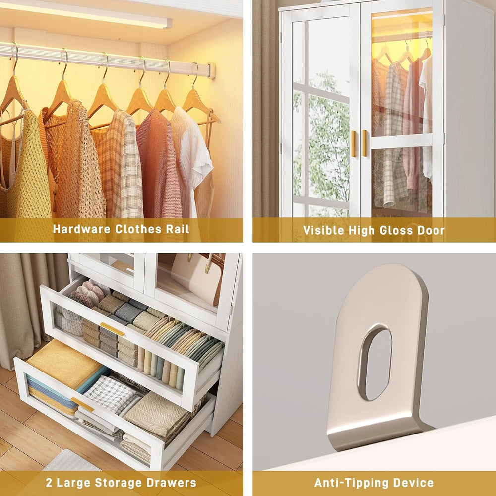6 Doors Armoire Wardrobe Closet with LED and Mirror,71" H Freestanding W...