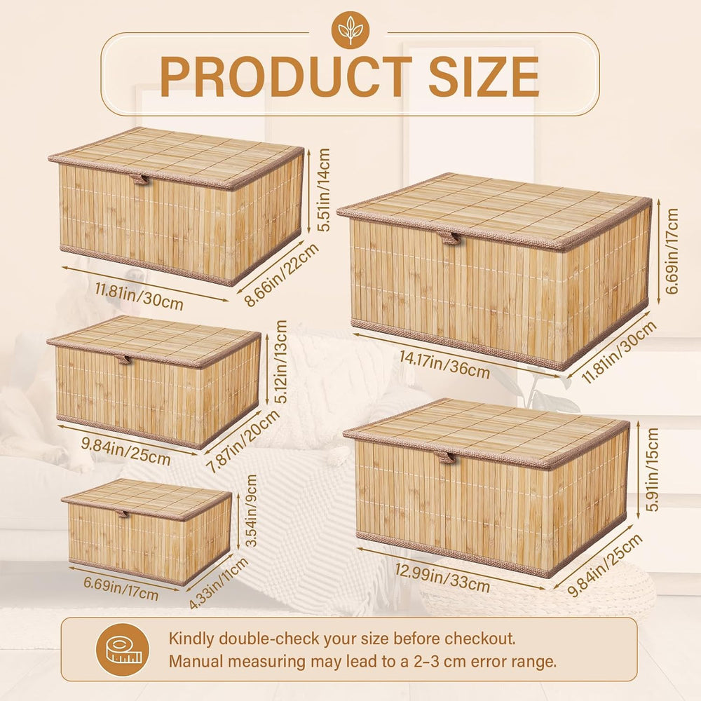 Newtay Set of 5 Large Bamboo Decorative Storage Boxes with Lids