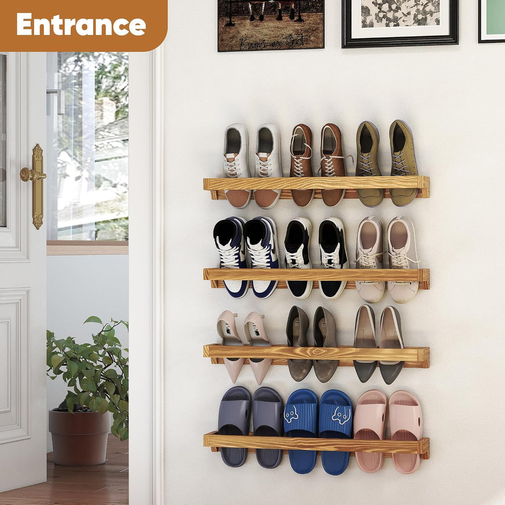 Nisorpa 30 Inch Rustic Burnt Wood Hanging Shoe Rack, Set of 4