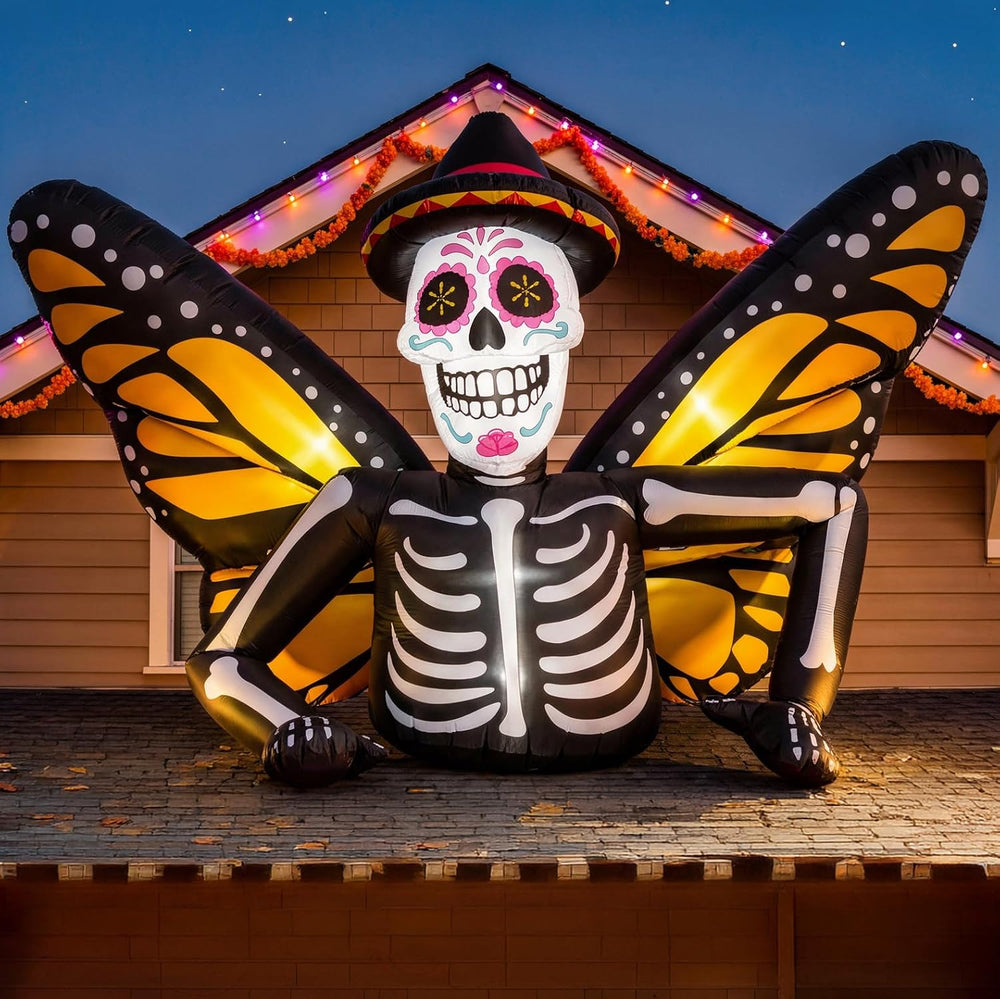 7FT Halloween Inflatables Skeleton with Butterfly Wings for Roof Yard Decor