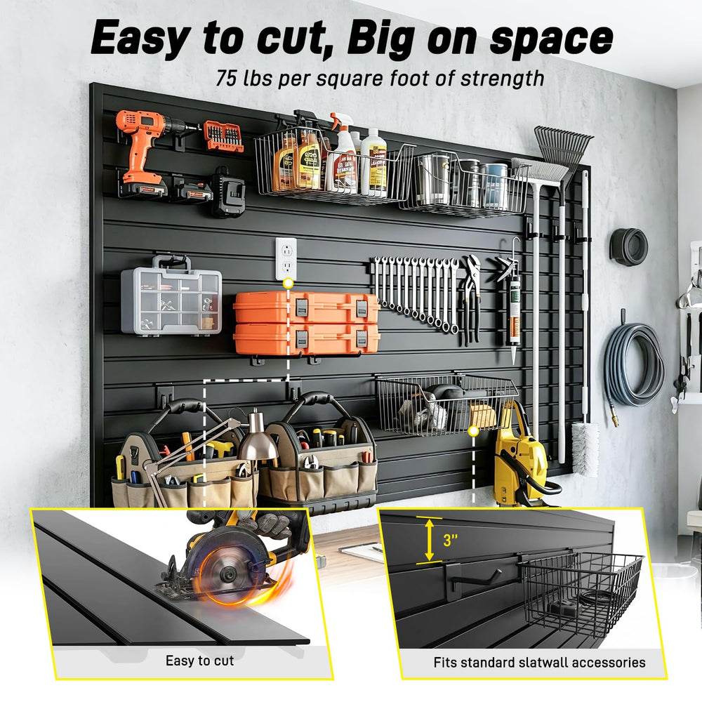 Avalution Slat Wall Paneling,4x8 ft Garage Slat Wall Storage Systems,Black