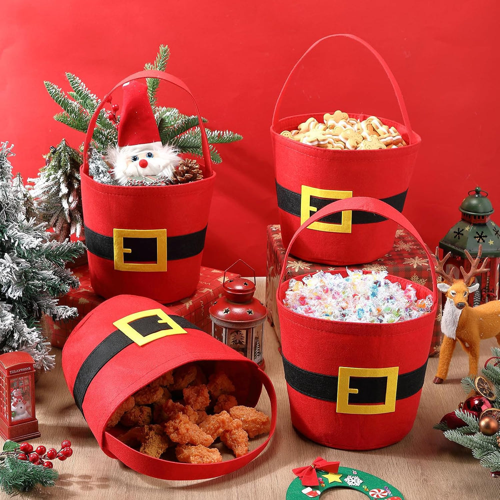 12 Pcs Christmas Felt Buckets with Handle, Santa Belt Holders